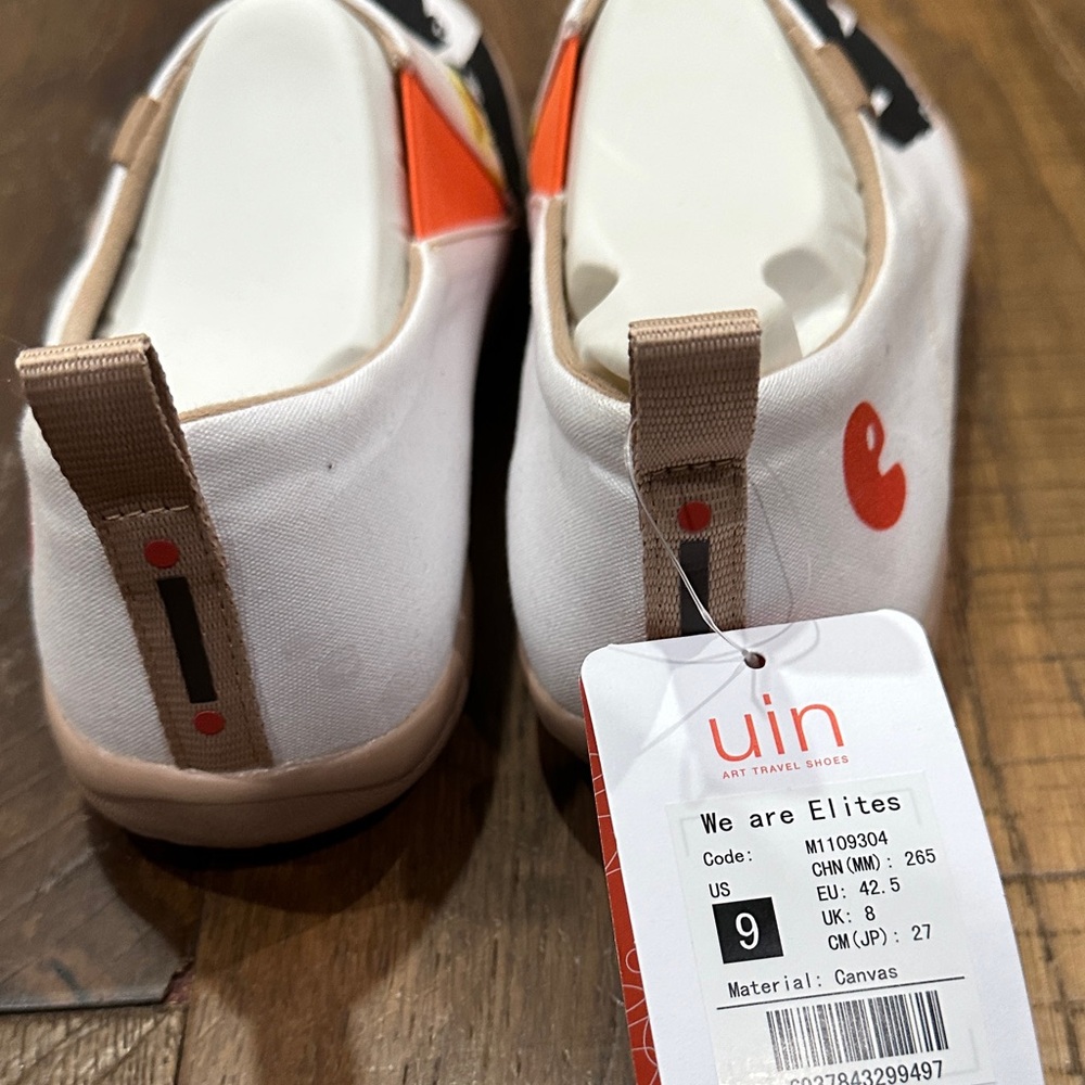 UIN White Slip-On Sneakers with Emoji Faces and Tan Trim - Picture 5 of 9